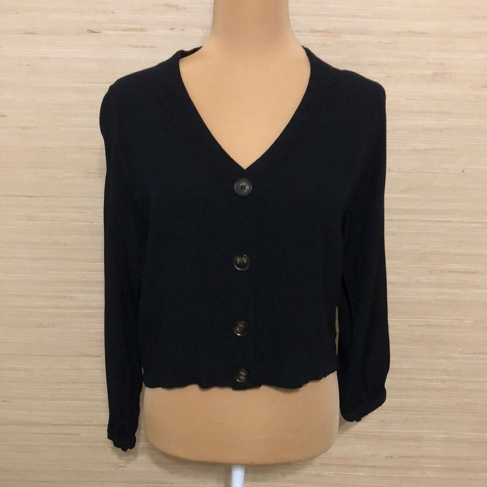 Elodie Black Tortoise Button-Up Lightweight Long Sleeve Blouse XS